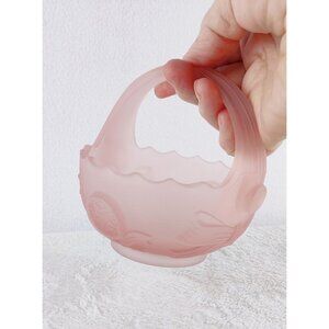 Lenox Imperial Pink Satin Glass Basket Split Handle 5" Button&Bows Pattern 80s